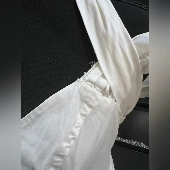 Bebe | Structured White Halter Dress With Off Shoulder Detail | Size M - Picture 11 of 12